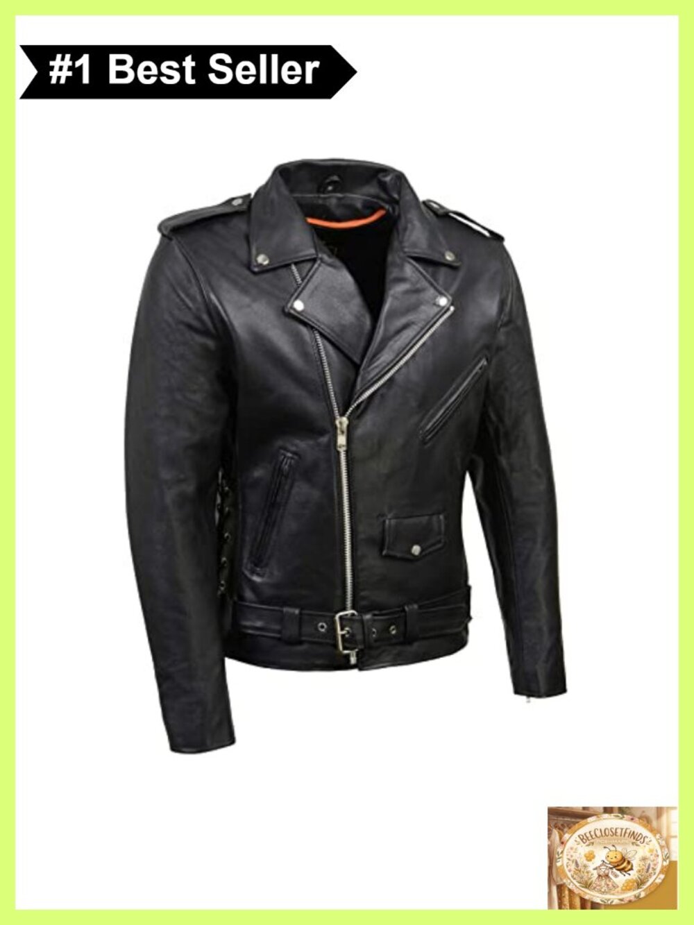 Men's Classic Premium Leather Motorcycle Riders Jacket Side Laces